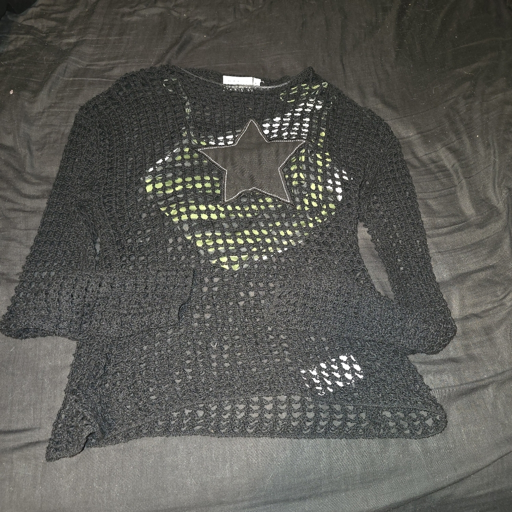 Black Star Crochet Long Sleeve Top